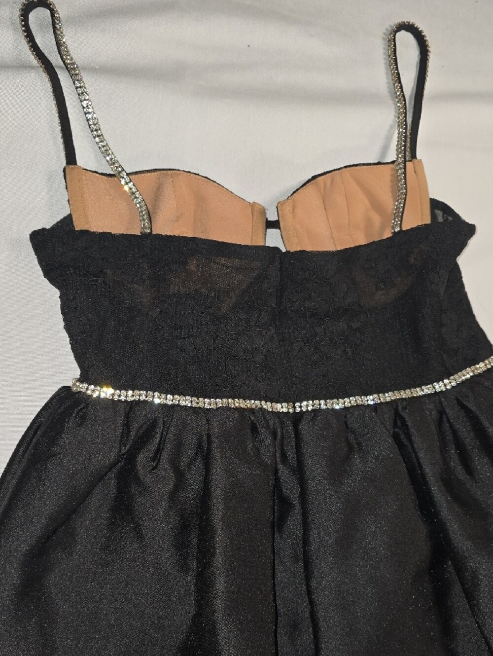 Self Portrait Black Taffetta Diamante Mini Dress - Picture 11 of 12